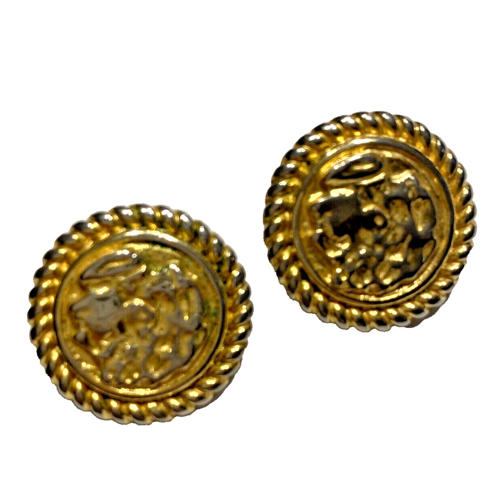 Vintage Mid Century Button Style Clip On Earrings Goldtone Textured Conservative